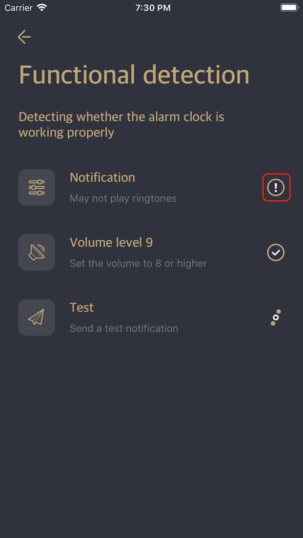 Relax Alarm functional detection
